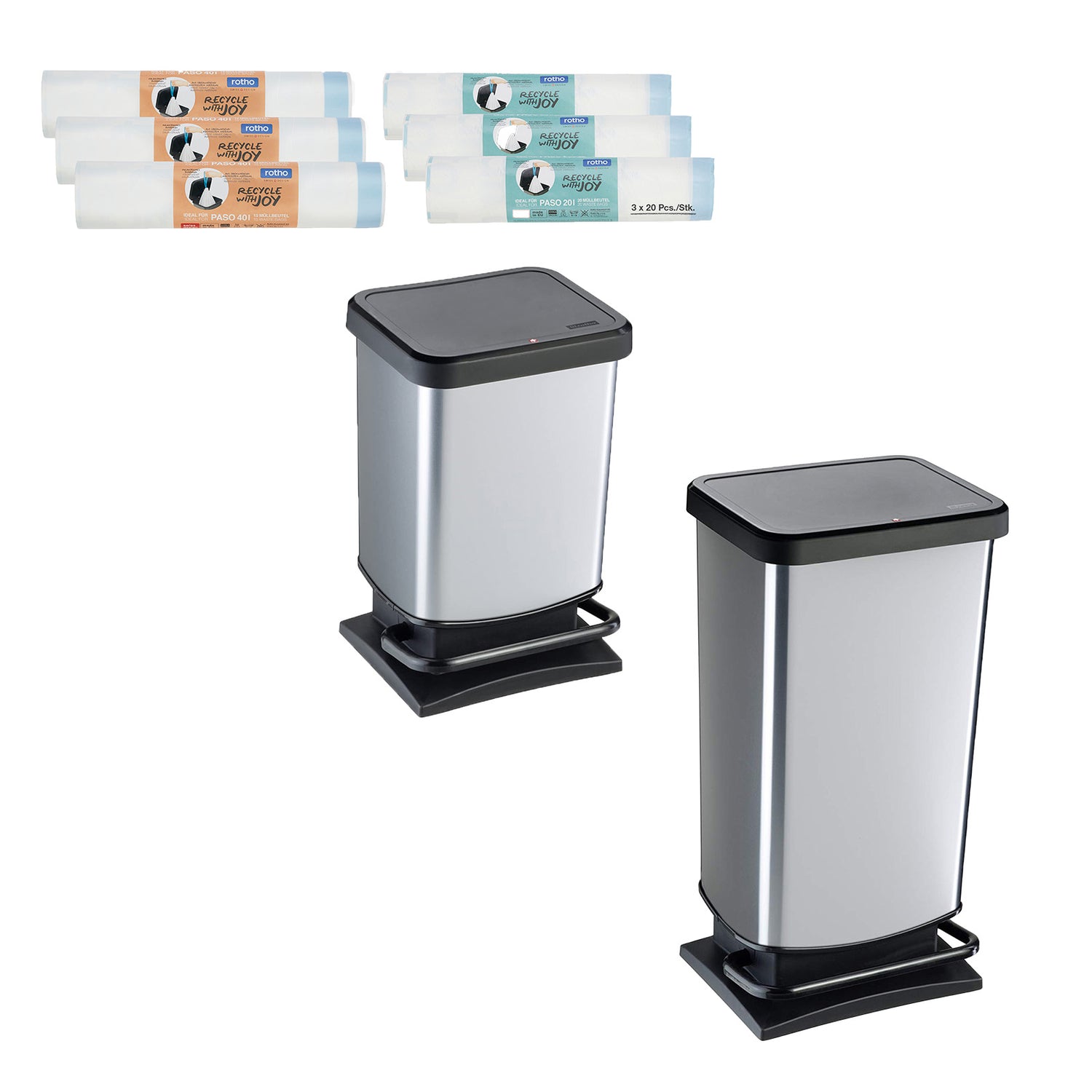 Set of 4 pedal bins 20 l and 40 l incl. bin liners PASO