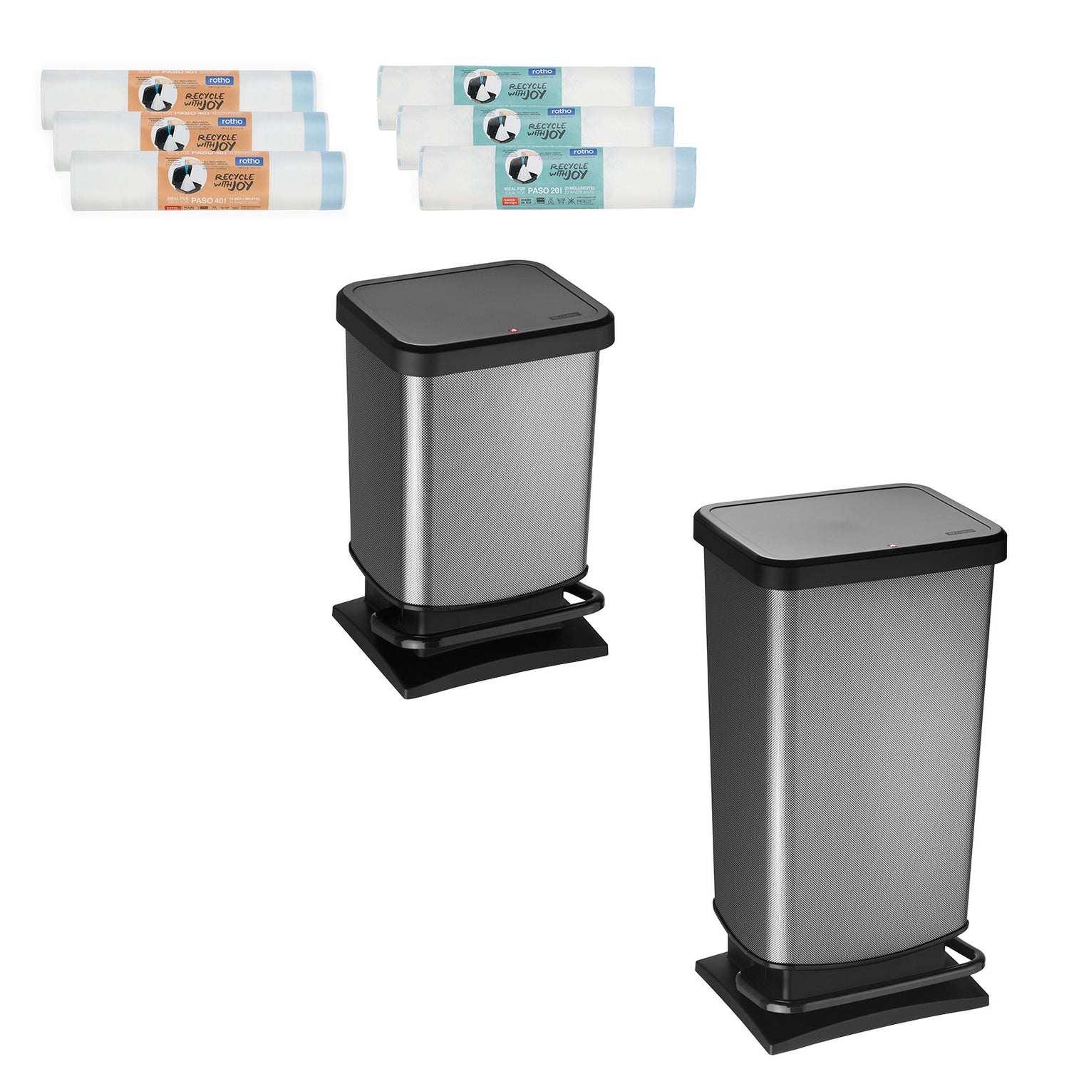 Set of 4 pedal bins 20 l and 40 l incl. bin liners PASO