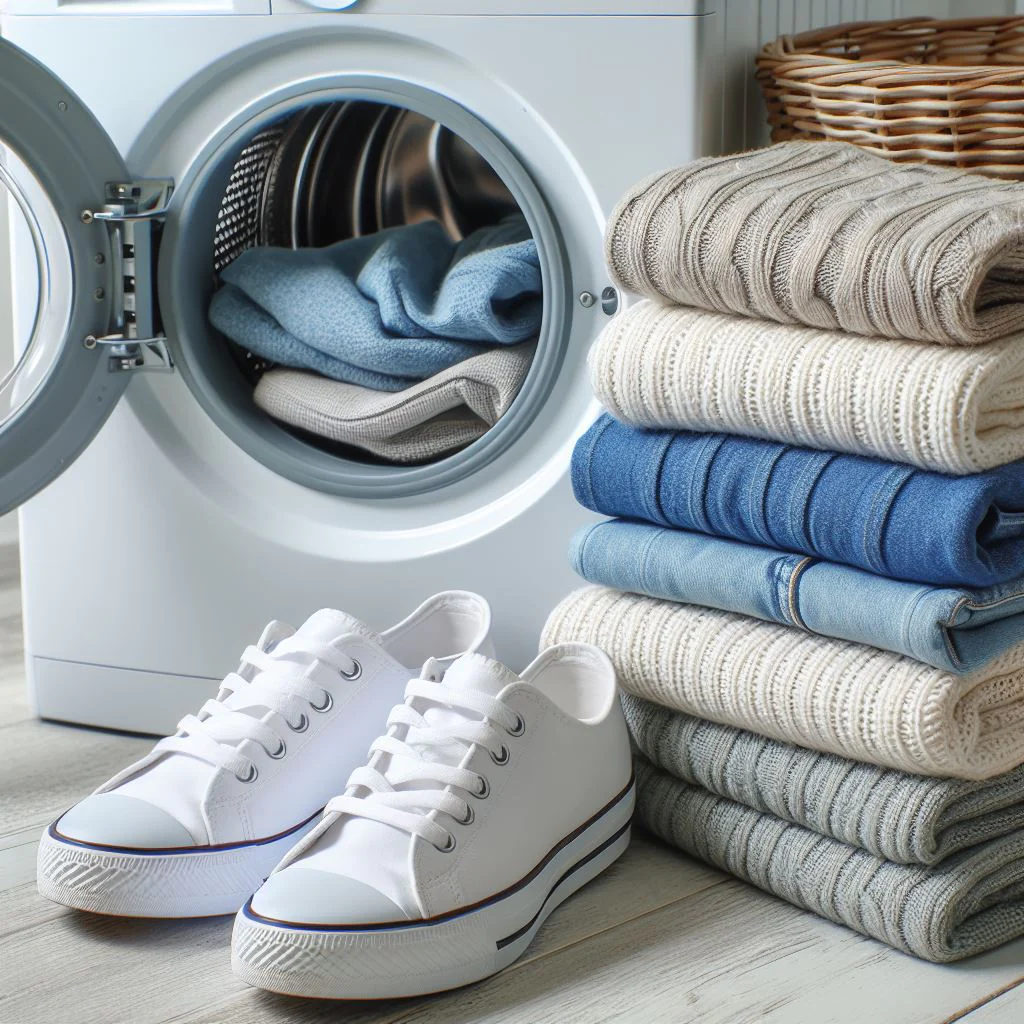 Weiße Turnschuhe bekommen durch die Waschmaschine ihren alten Glanz zurück.